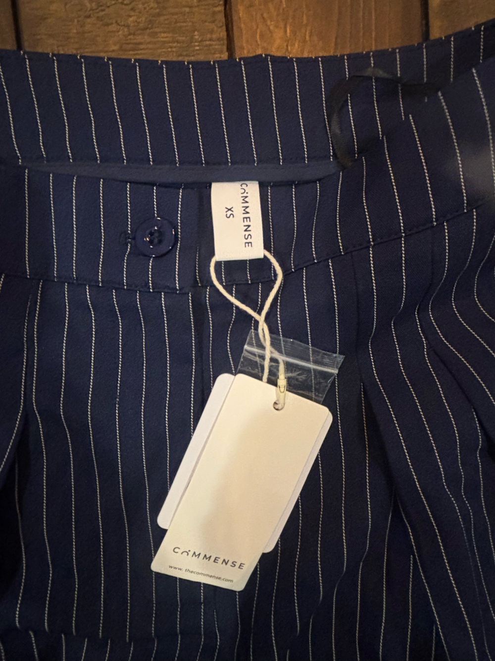 Commense Navy Pinstripe Wide-Leg Trousers - Picture 3 of 3